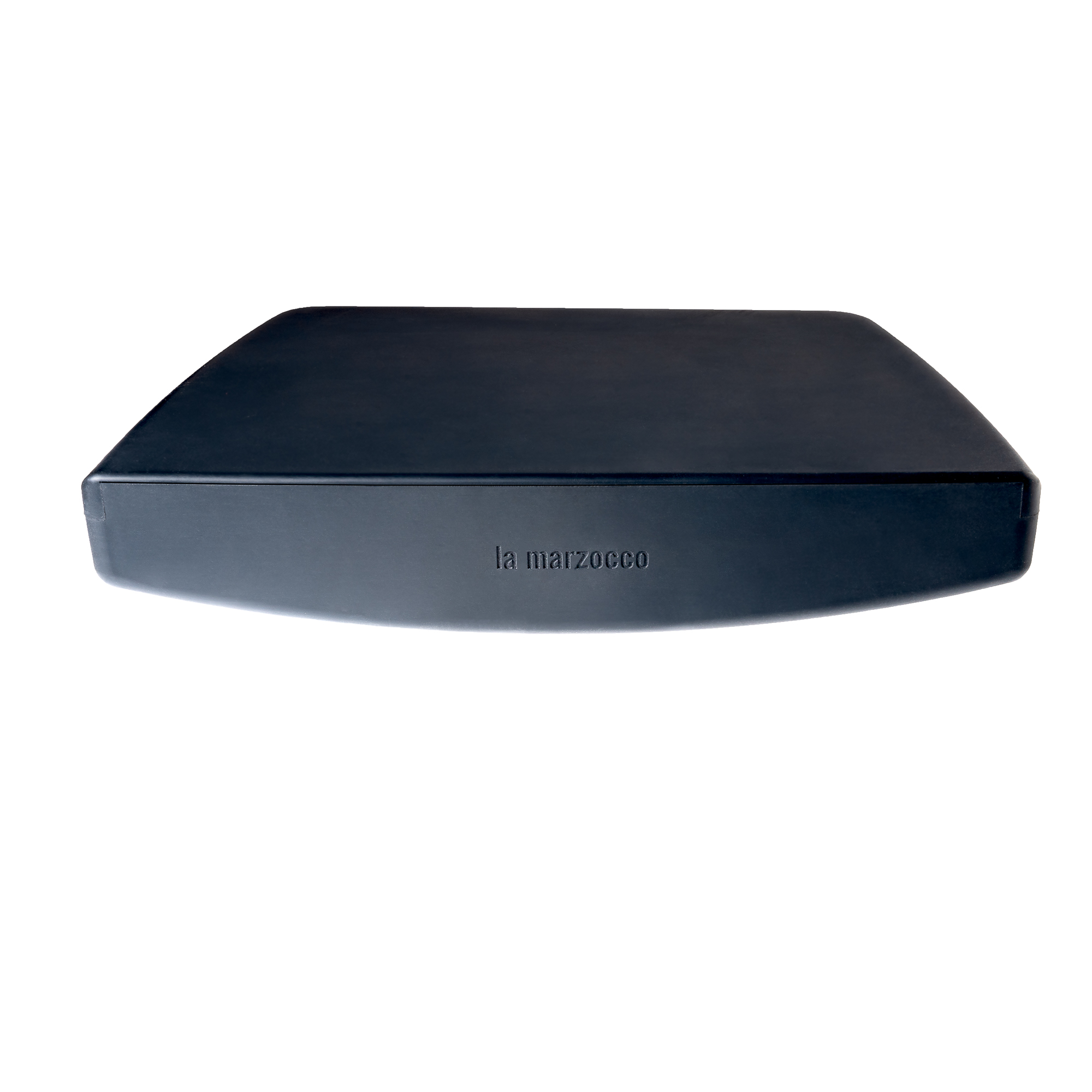 Frontansicht der La Marzocco Tampingmatte – rutschfeste und stabile Unterlage zum Andrücken von Kaffeemehl, passend für Siebträgermaschinen, Espressomaschinen und Kaffeemaschinen. Hochwertiges Barista-Zubehör für den professionellen oder privaten Einsatz. Strapazierfähiges Design in elegantem Schwarz