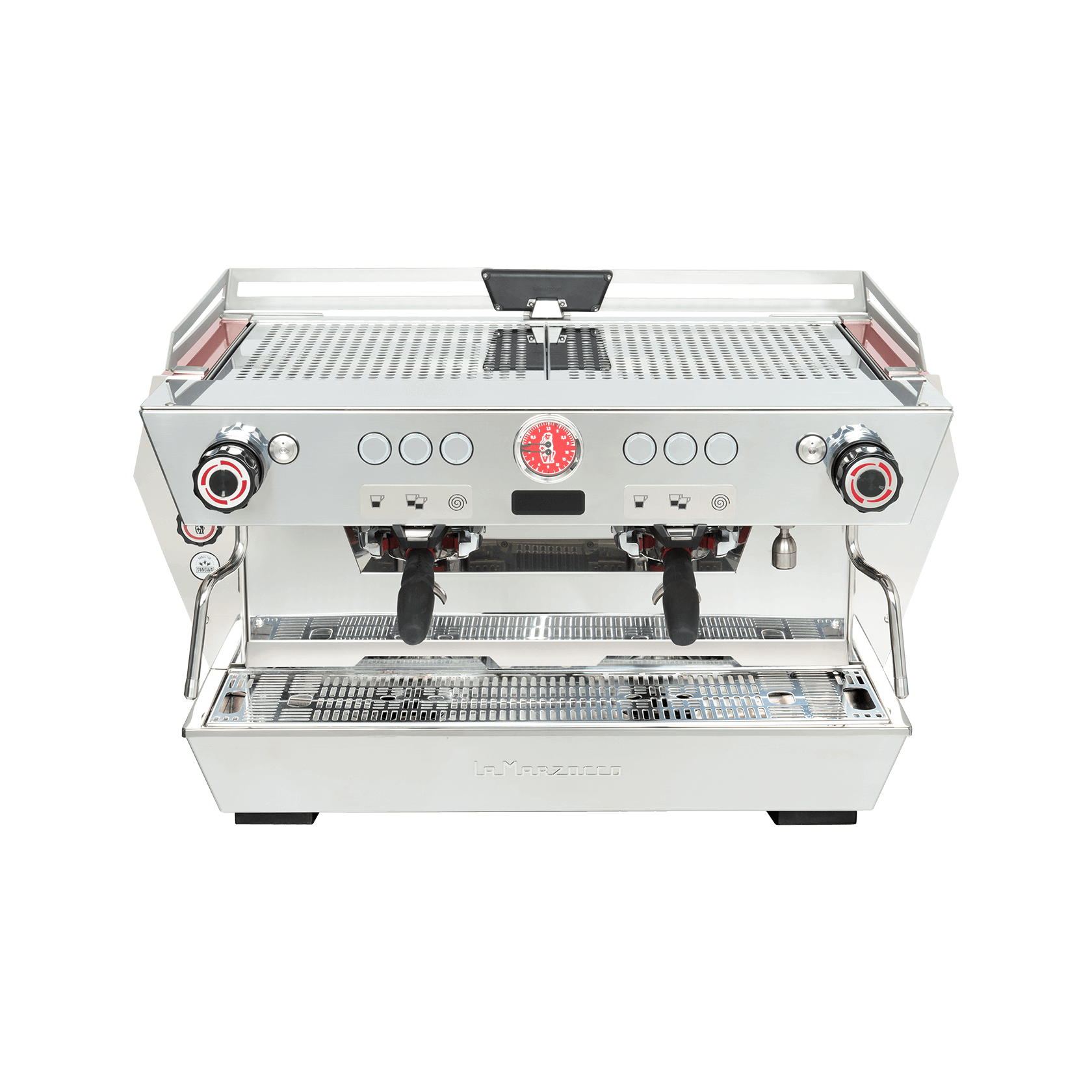 La Marzocco KB90 – zweigruppige Siebträgermaschine mit geradem Siebträgereinschub, Shot-Timer, separaten Boilergruppen und automatischer Reinigungsfunktion; entwickelt für hohe Effizienz und beste Espressoqualität in der Gastronomie oder zu Hause.