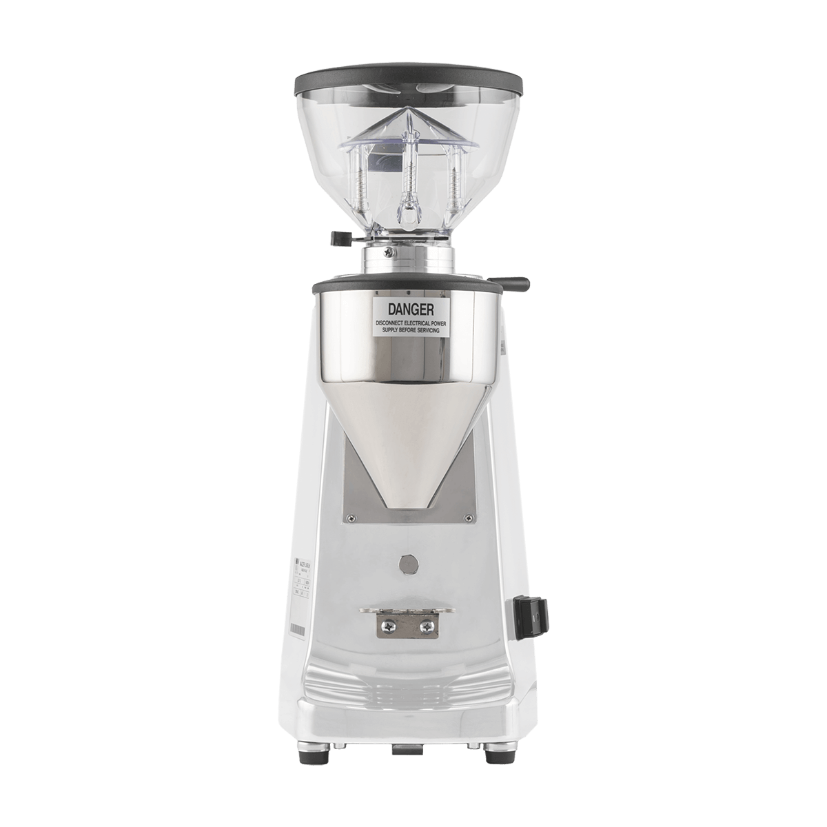 La Marzocco Espressomühle in Weiß – leistungsstarke Kaffeemühle für die Gastronomie, speziell geeignet für Siebträgermaschinen. Ausgestattet mit einem konischen Edelstahl-Mahlwerk, großem transparenten Bohnenbehälter und präziser Dosierung. Ideal für den professionellen Einsatz in Cafés, Restaurants