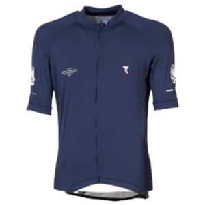 Dunkelblaues La Marzocco Radtrikot mit durchgehendem Reißverschluss und dezenten weißen Logos – funktionelles und atmungsaktives Cycling-Jersey für stilbewusste Kaffeefans auf dem Rennrad.