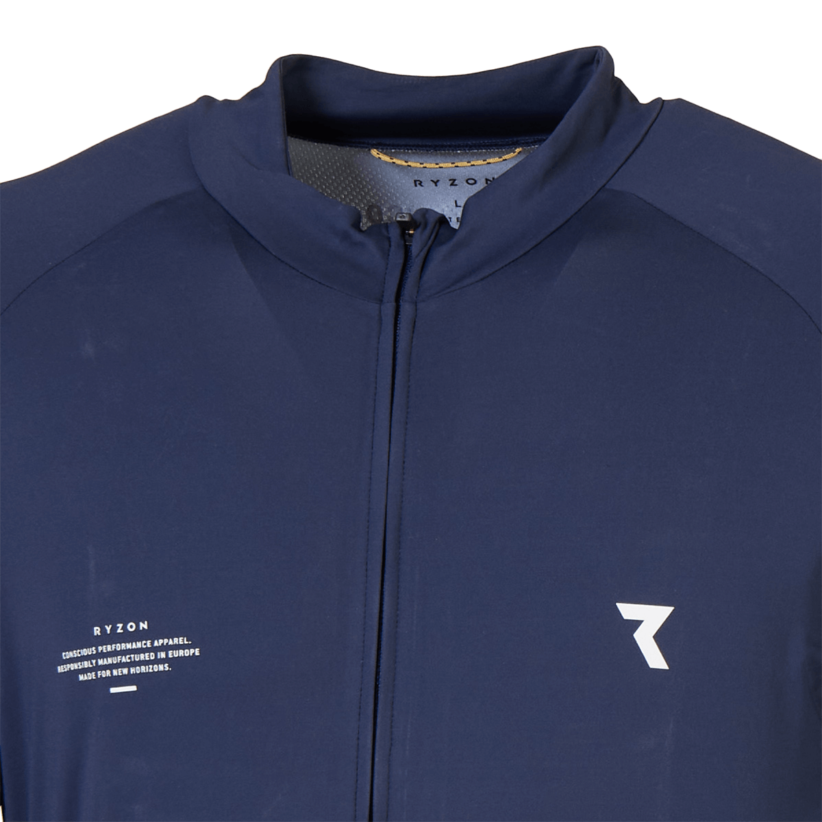 Dunkelblaues La Marzocco Radtrikot mit durchgehendem Reißverschluss und dezenten weißen Logos – funktionelles und atmungsaktives Cycling-Jersey für stilbewusste Kaffeefans auf dem Rennrad.