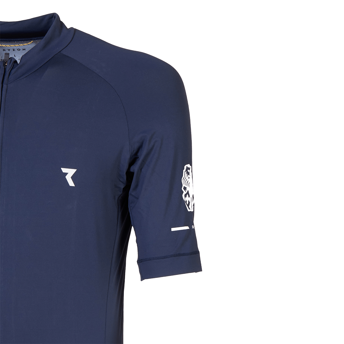 Dunkelblaues La Marzocco Radtrikot mit durchgehendem Reißverschluss und dezenten weißen Logos – funktionelles und atmungsaktives Cycling-Jersey für stilbewusste Kaffeefans auf dem Rennrad.