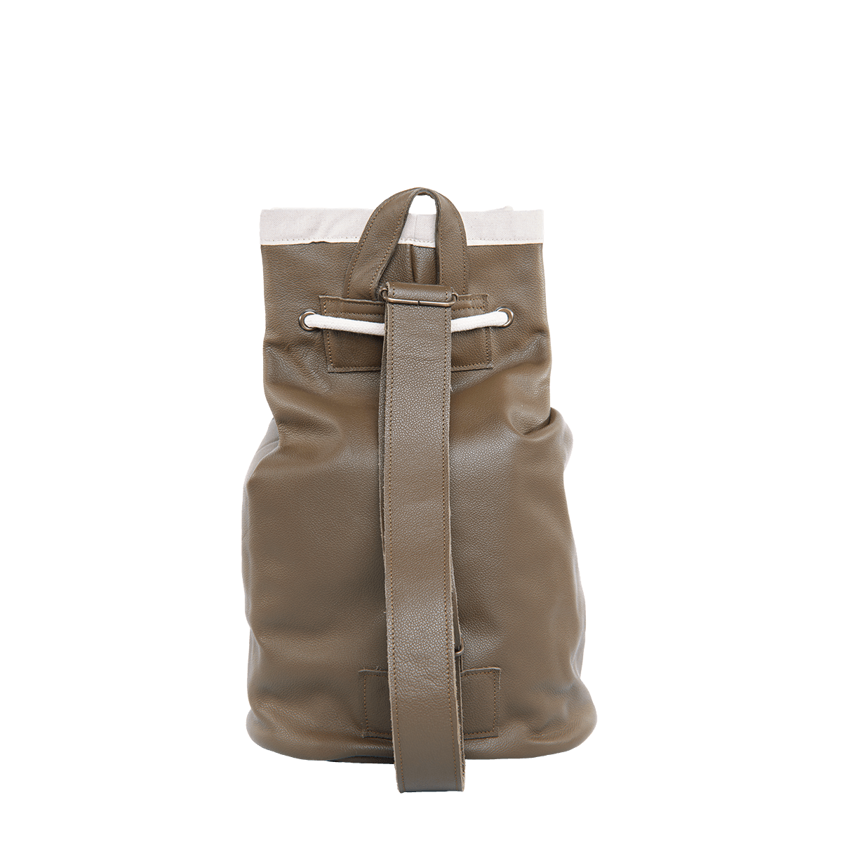 La Marzocco Rucksack in olivgrünem Segeltuch mit weißem Kordelzug und kleiner Außentasche – ein robuster und stilvoller Beutel für Baristas unterwegs, ideal zum Transport von Zubehör oder persönlichen Gegenständen im Alltag oder auf Events.