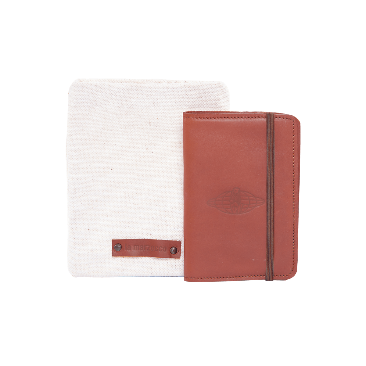 Eleganter La Marzocco Passport Holder aus braunem Leder mit geprägtem Logo