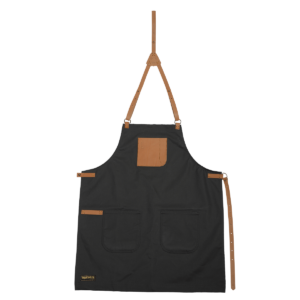 La Marzocco Barista-Schürze aus robustem, wasserdichtem Segeltuch mit hochwertiger Lederapplikation.