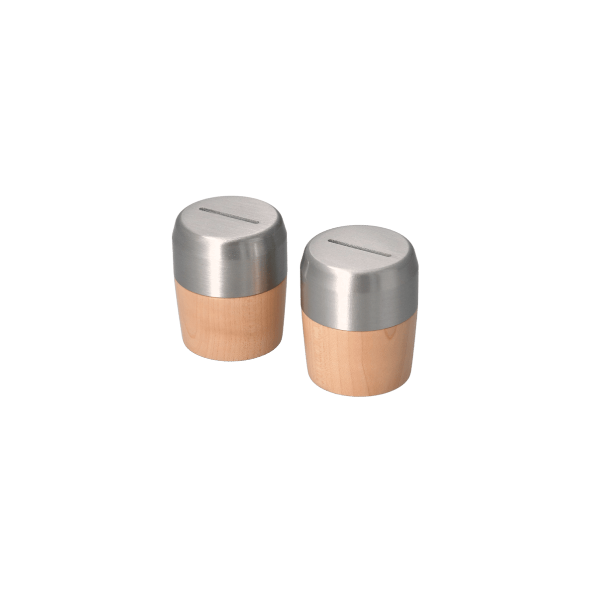 Zwei stilvolle Drehknöpfe für La Marzocco Espressomaschinen, gefertigt aus Edelstahl und hellem Holz – hochwertiges Barista-Zubehör für präzise Steuerung bei der Kaffeezubereitung. Ideal zur Individualisierung professioneller Siebträgermaschinen im Café-Equipment.