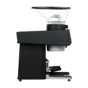 Seitliche Ansicht der La Marzocco Kaffeemühle – hochwertige Mühle mit präzisem Mahlwerk und stufenloser Einstellung. Ideal als Zubehör für Espressomaschinen und Siebträgermaschinen in der Gastronomie oder im Home-Barista-Bereich. Kompaktes, modernes Design in Schwarz.
