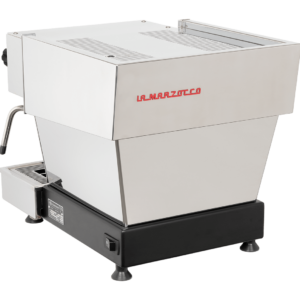 La Marzocco Linea Mini in Silber – Rückansicht der kompakten Espressomaschine mit professioneller Ausstattung, ideal für Gastronomie und anspruchsvolle Heim-Baristas
